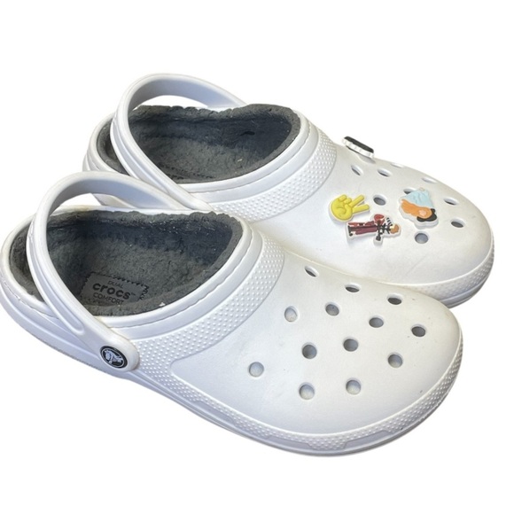 Crocs Classic Faux Fur Lined White Dual Comfort Clog Shoes Womens 9 Mens 7 - Picture 8 of 12